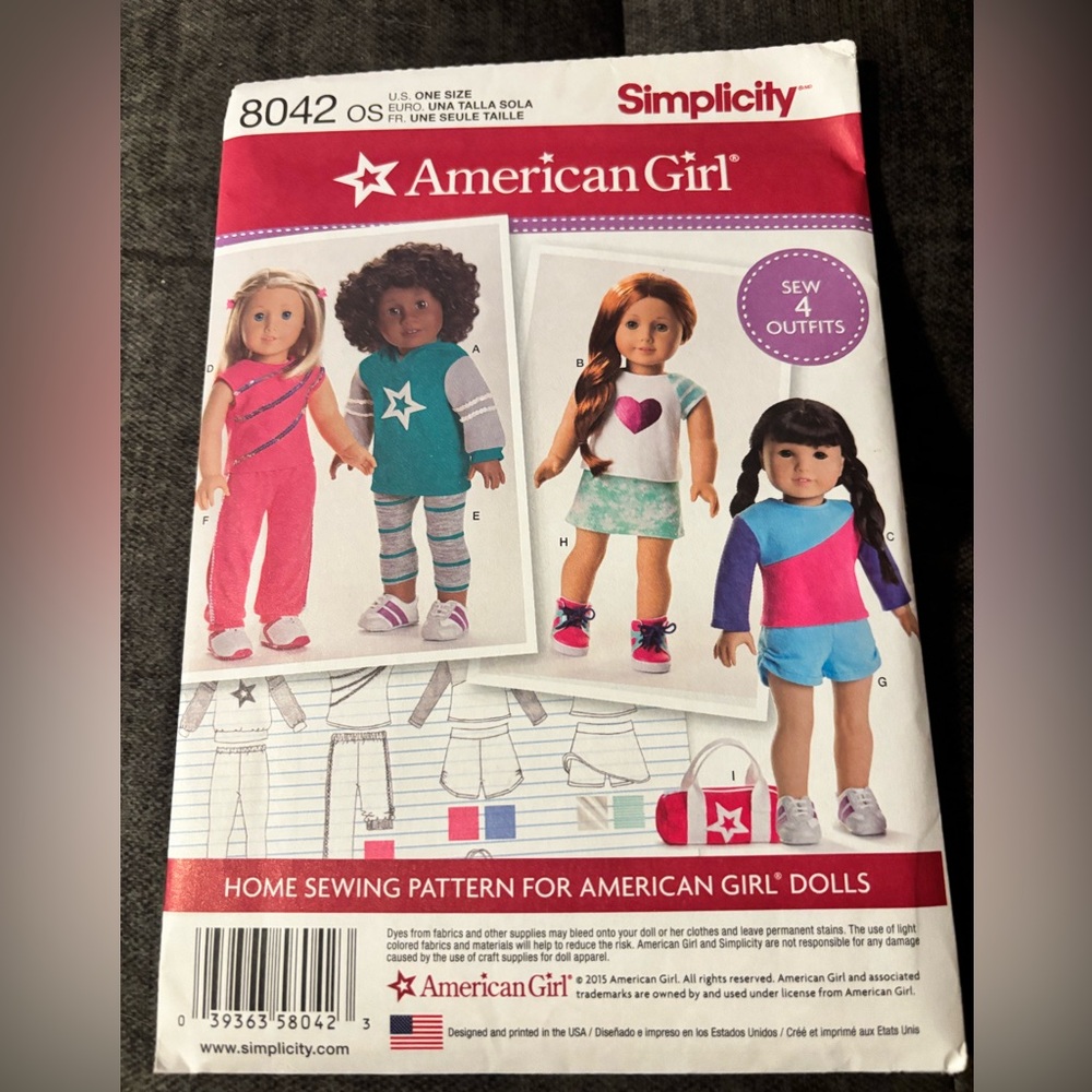 8042 Simplicity American Girl Doll Outfit Sewing Pattern – uncut-factory folded